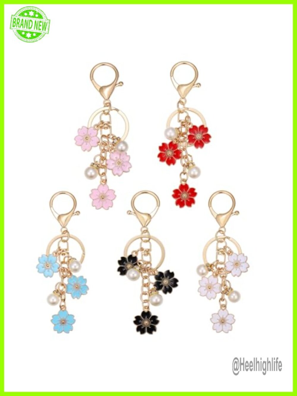 Resin Flower Keychain for Women, Pearl Crystal Bag Charm Purse Accessory 5PC